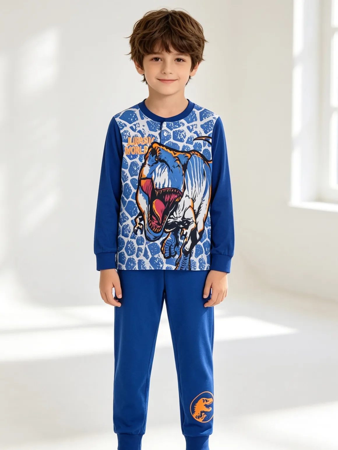 Sabor Jurassic world pigiama lungo da bambino in cotone - blu