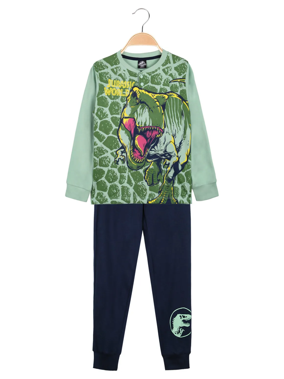 Sabor Jurassic world pigiama lungo da bambino in cotone - verde