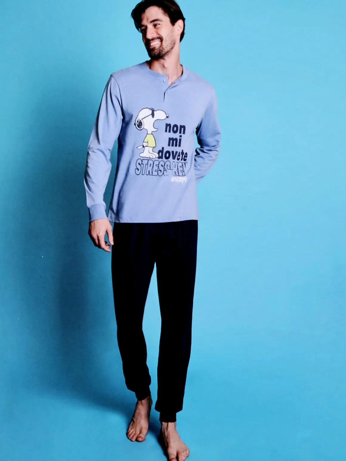 Sabor Snoopy pigiama lungo da uomo in cotone - jeans