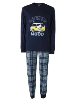 Sabor Snoopy pigiama lungo da uomo in cotone - blu scuro