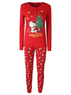 Sabor Snoopy pigiama natalizio donna in cotone - rosso