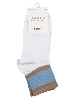 Scopri Calze corte da donna in cotone stretch con inserto lurex - azzurro
