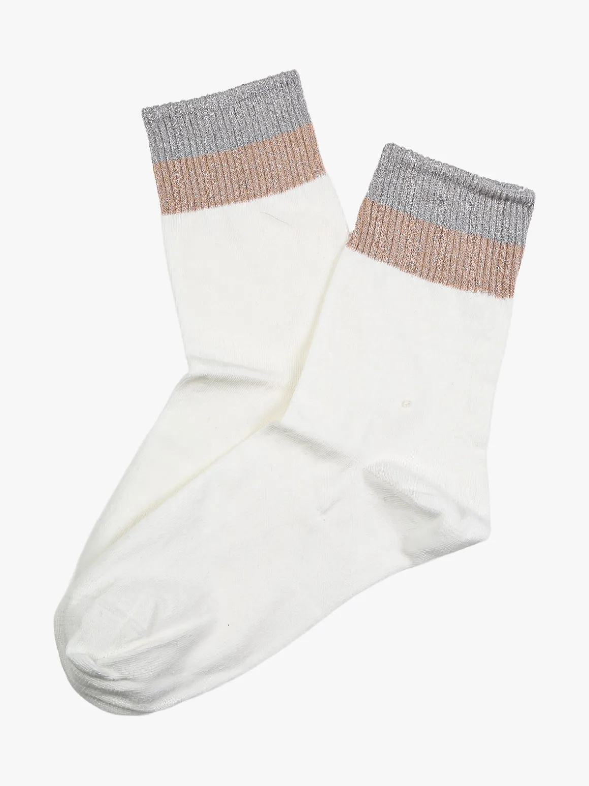 Scopri Calze corte da donna in cotone stretch con bordo lurex - bianco