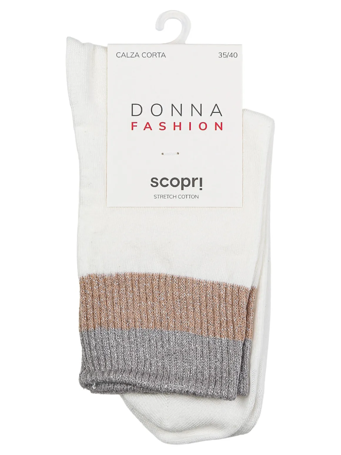 Scopri Calze corte da donna in cotone stretch con bordo lurex - bianco