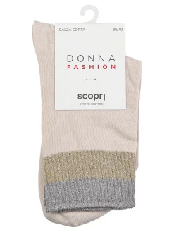 Scopri Calze corte da donna in cotone stretch con bordo lurex - beige
