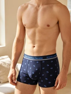 Scuola Nautica Italiana Boxer uomo con stampe in cotone stretch - blu scuro