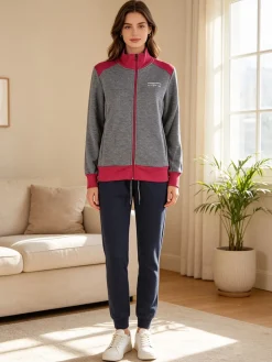Scuola Nautica Italiana Completo tuta donna in pile con felpa e pantaloni - viola