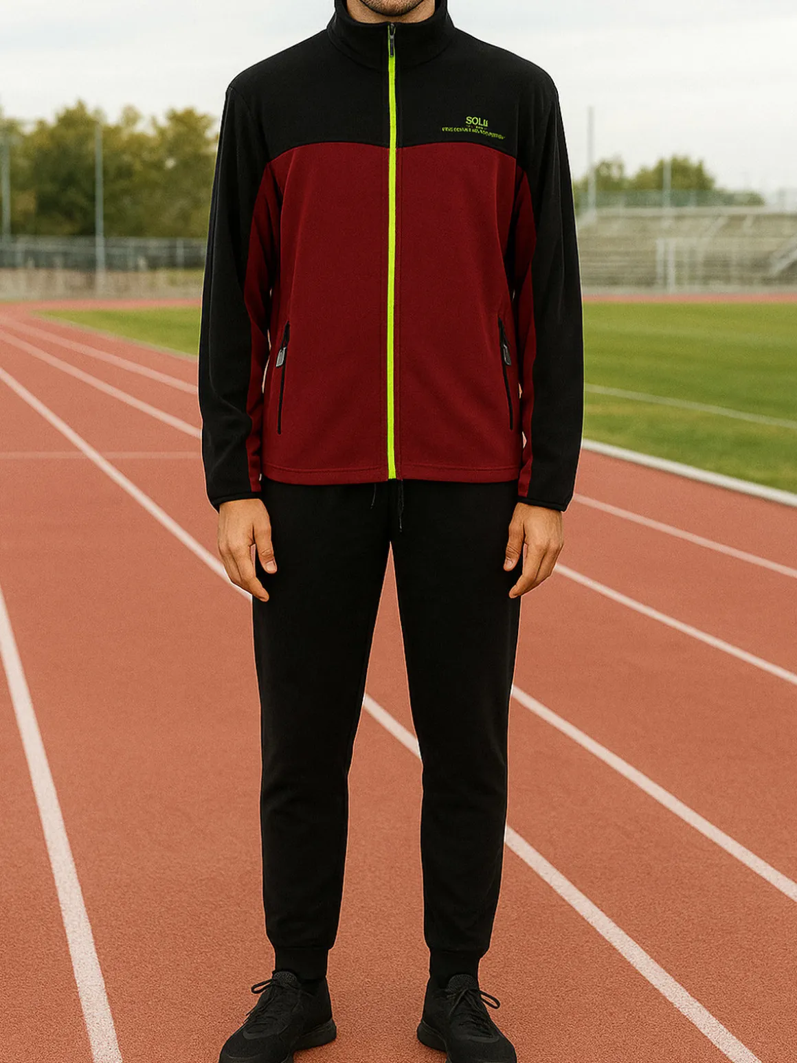 Scuola Nautica Italiana Completo tuta da uomo in pile full zip - bordeaux