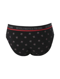 Scuola Nautica Italiana Slip da uomo in cotone elastico con stampe - nero