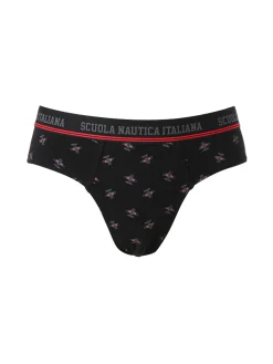 Scuola Nautica Italiana Slip da uomo in cotone elastico con stampe - nero