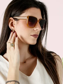 Seevision Occhiali da sole da donna con glitter - cammello