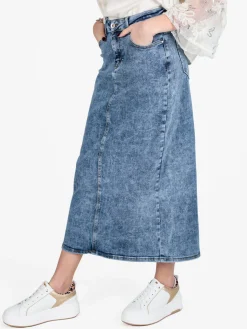 Sexy Sense Gonna lunga in jeans da donna con spacco dietro