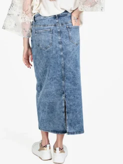Sexy Sense Gonna lunga in jeans da donna con spacco dietro