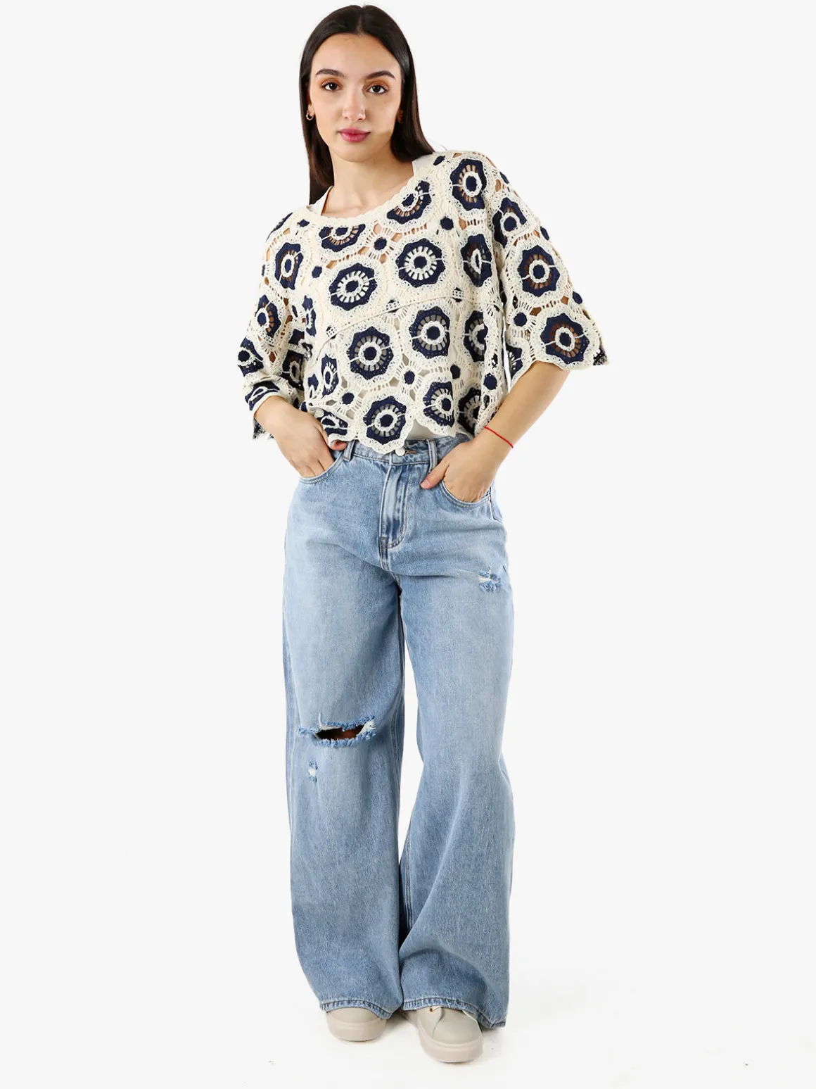 Sexy Sense Jeans donna con strappi a gamba larga - jeans
