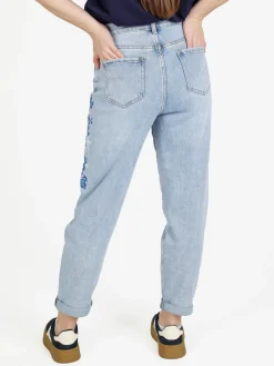 Sexy Sense Jeans donna mom fit con ricami floreali