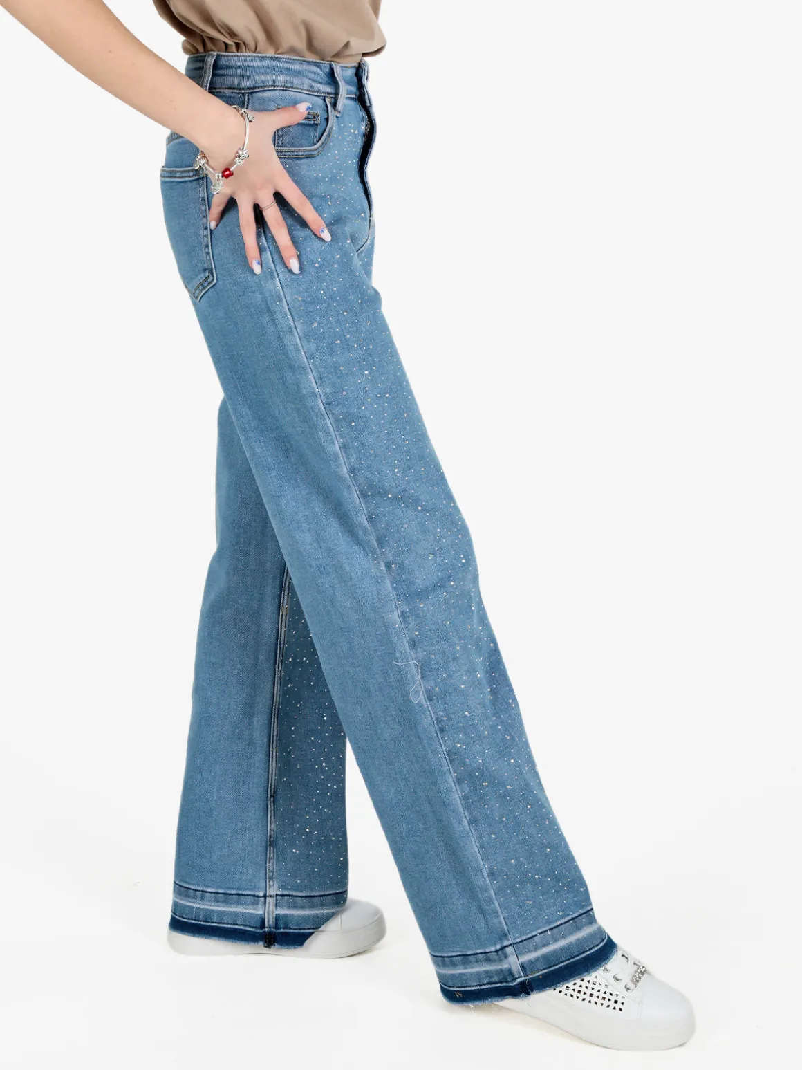 Sexy Sense Jeans donna wide leg con strass