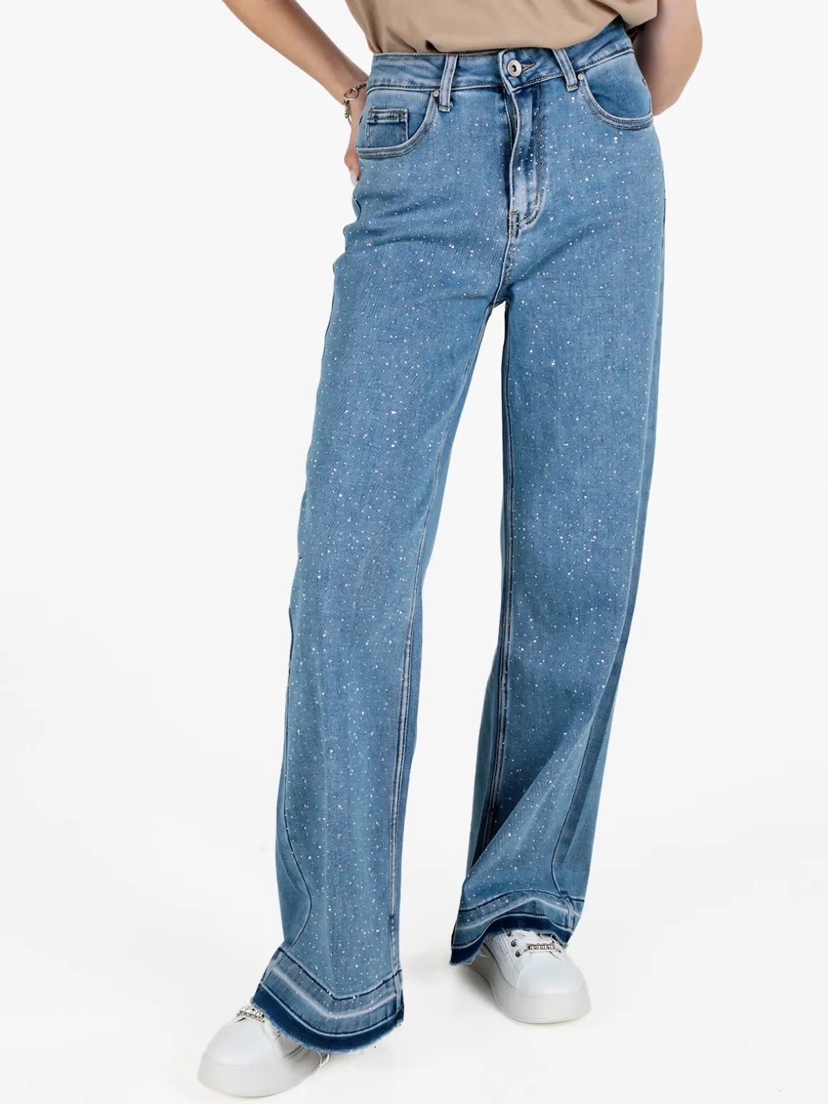 Sexy Sense Jeans donna wide leg con strass