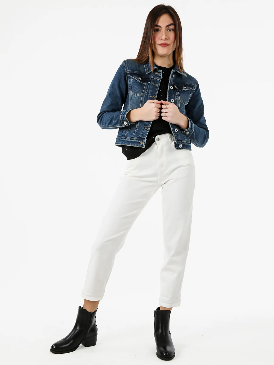Sexy Sense Pantaloni jeans donna mom fit - bianco