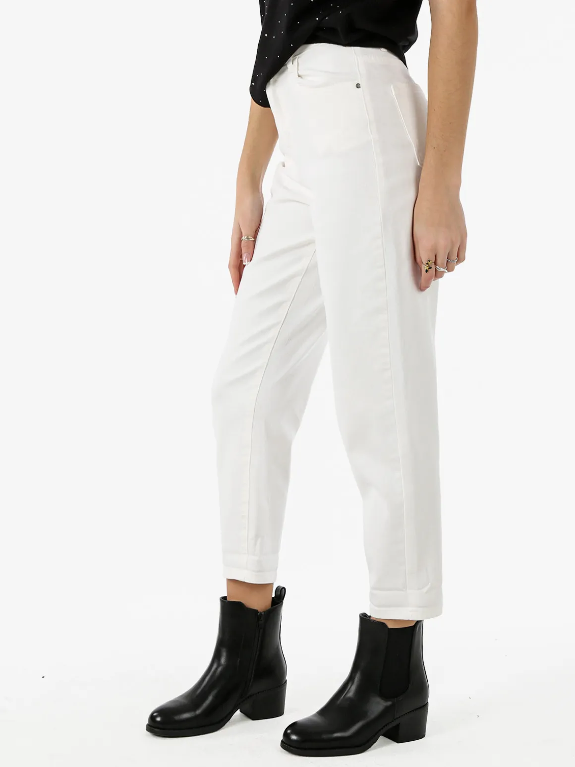 Sexy Sense Pantaloni jeans donna mom fit - bianco