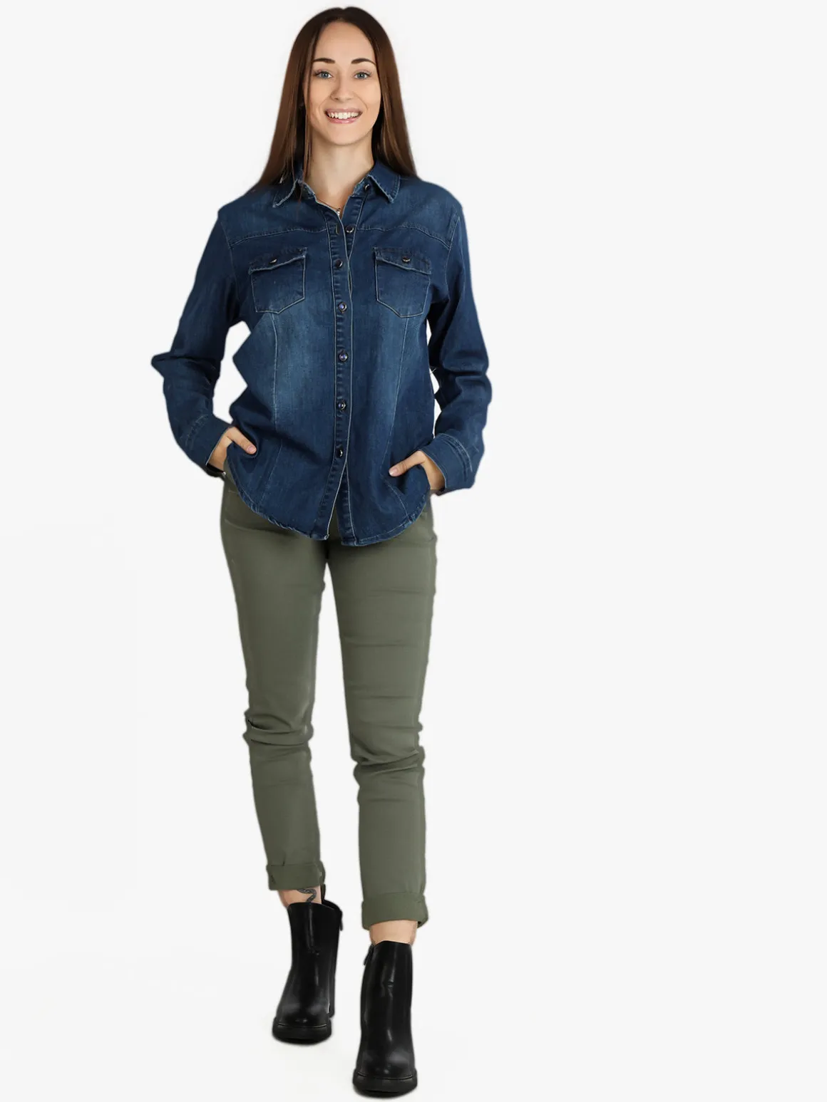 Shiny Design Camicia in jeans con bottoni da donna