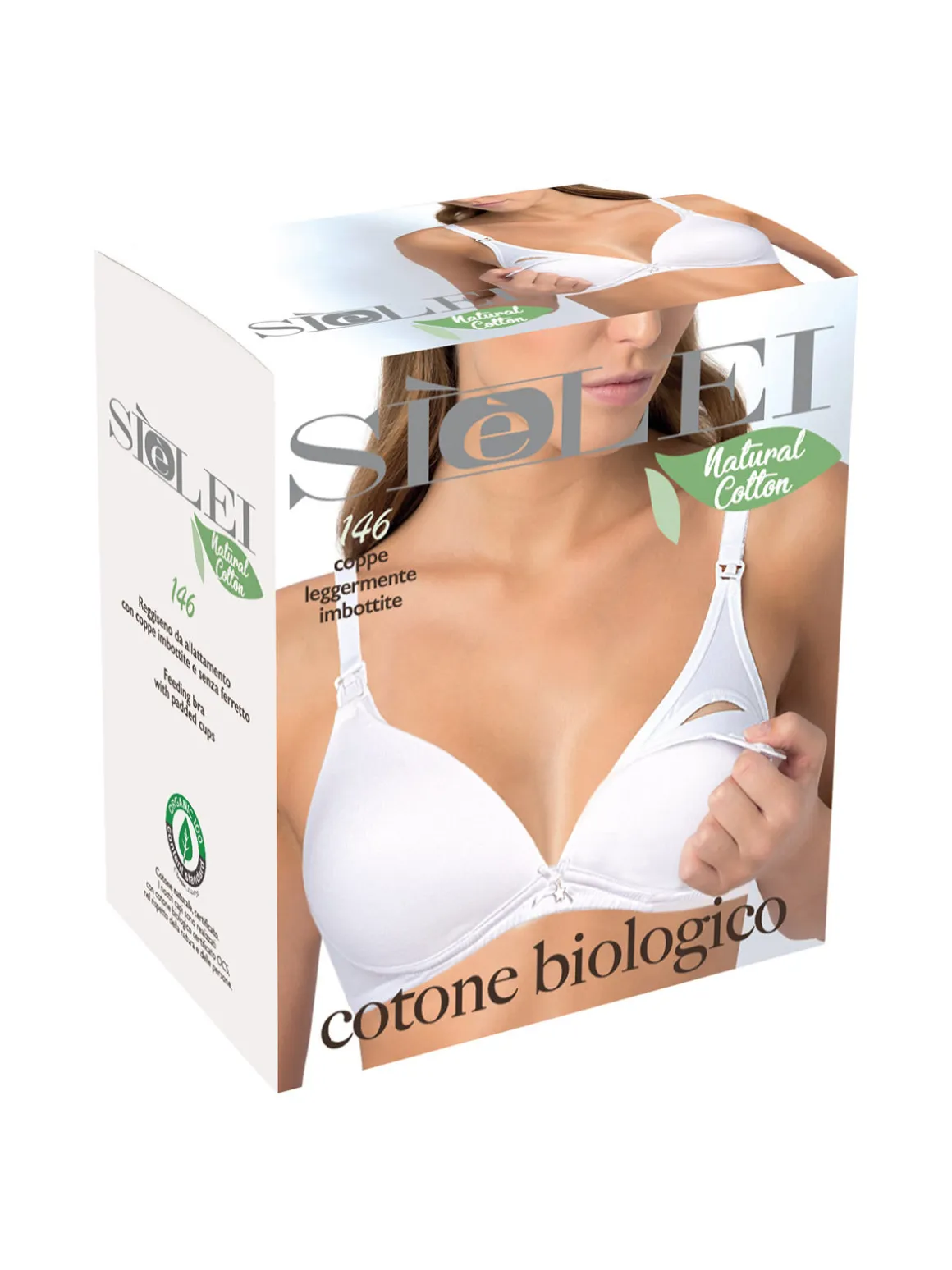 Sielei 146 Reggiseno donna da allattamento in cotone naturale senza ferretto COPPA B - bianco
