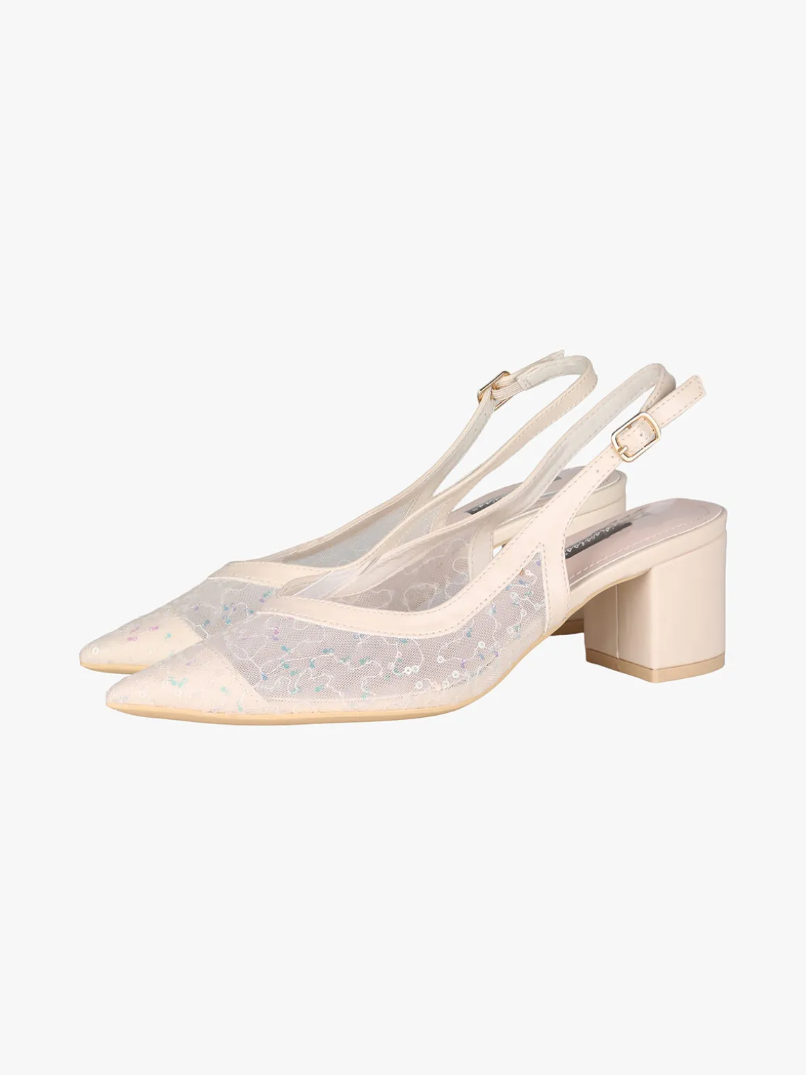 Sissi Miss Slingback donna in rete con paillettes aperte dietro - beige