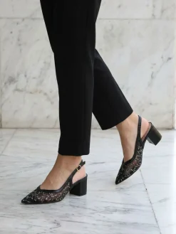 Sissi Miss Slingback donna in rete con paillettes aperte dietro - nero