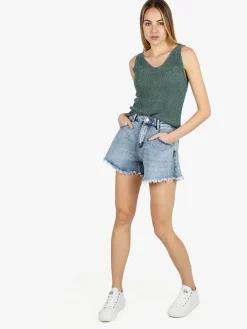 Sixte Shorts donna in denim con finale sfrangiato