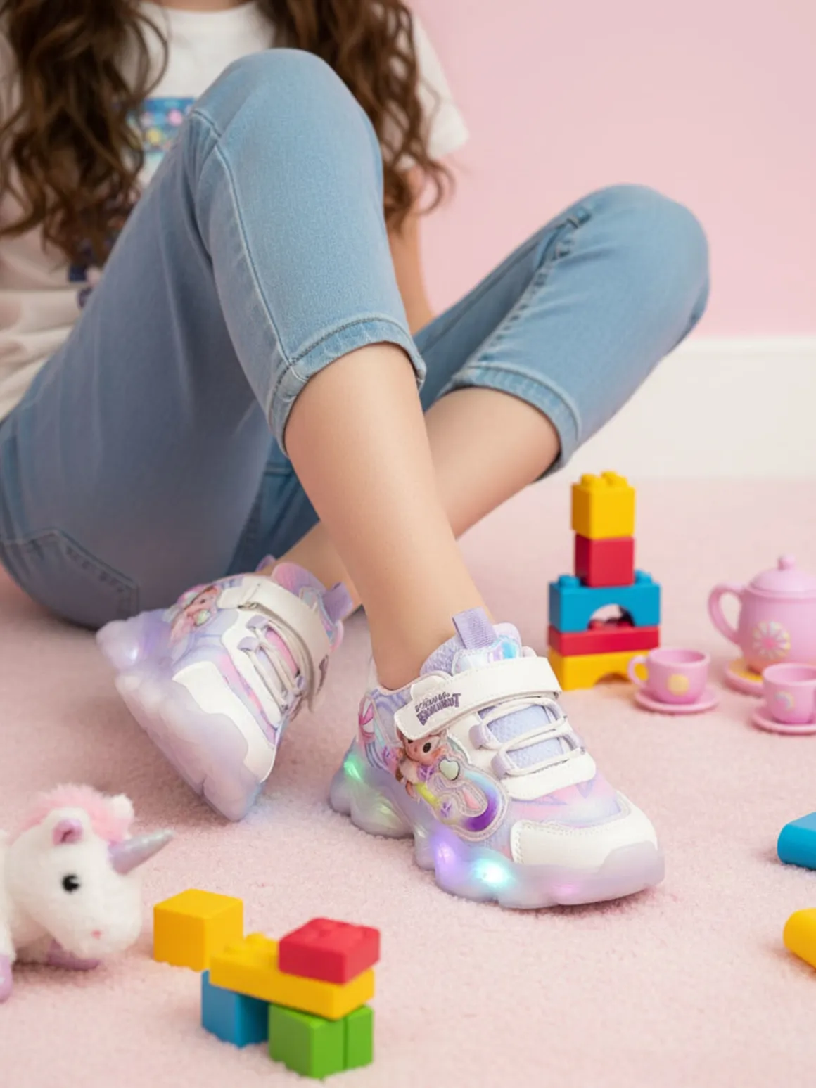 Skifidol Italian Brainrot Sneakers da bambina con luci e cinturino a strappo - lilla