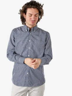 Sky Camicia a quadretti da uomo con maniche lunghe - blu scuro