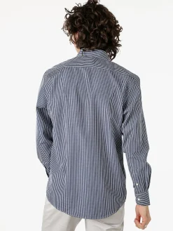 Sky Camicia a quadretti da uomo con maniche lunghe - blu scuro