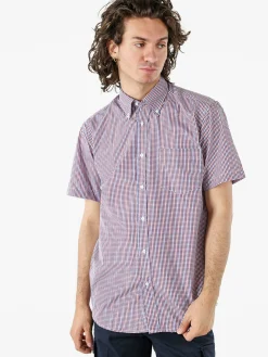 Sky Camicia da uomo a quadretti con maniche corte e taschino - rosso