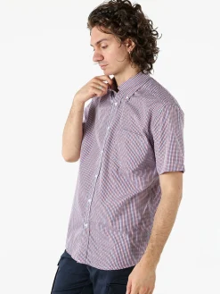 Sky Camicia da uomo a quadretti con maniche corte e taschino - rosso