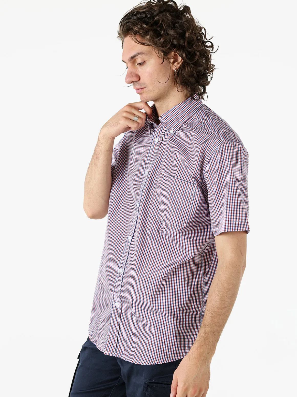Sky Camicia da uomo a quadretti con maniche corte e taschino - rosso