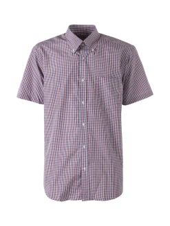 Sky Camicia da uomo a quadretti con maniche corte e taschino - rosso