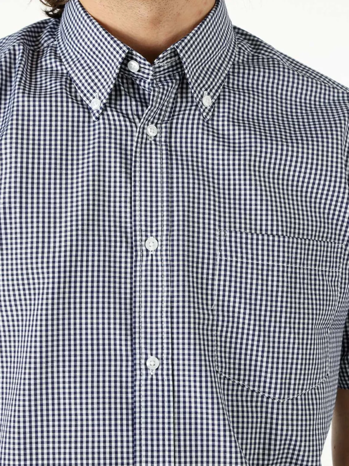 Sky Camicia da uomo a quadretti con maniche corte e taschino - blu scuro
