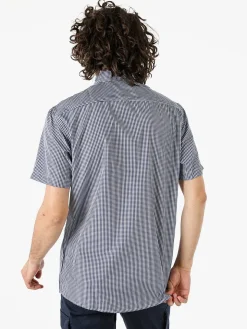 Sky Camicia da uomo a quadretti con maniche corte e taschino - blu scuro