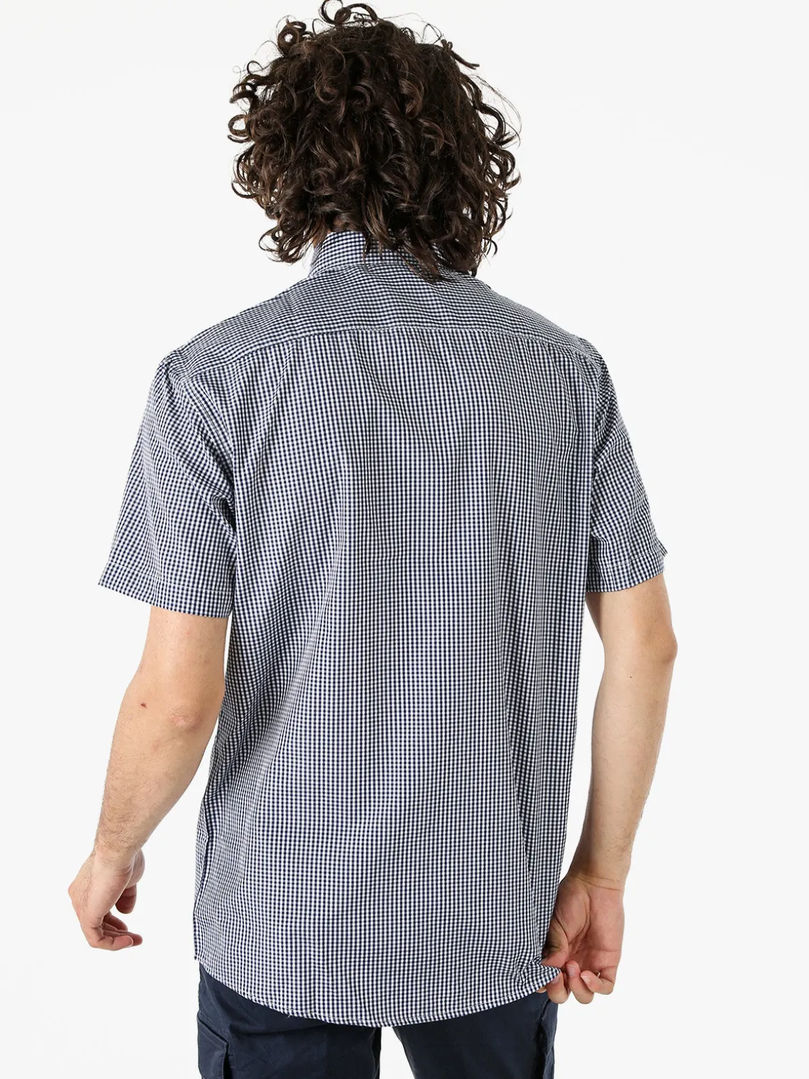 Sky Camicia da uomo a quadretti con maniche corte e taschino - blu scuro