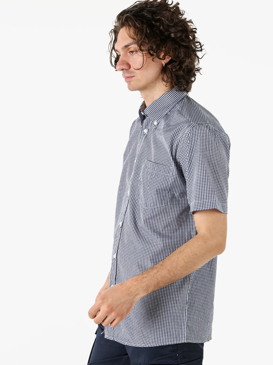 Sky Camicia da uomo a quadretti con maniche corte e taschino - blu scuro
