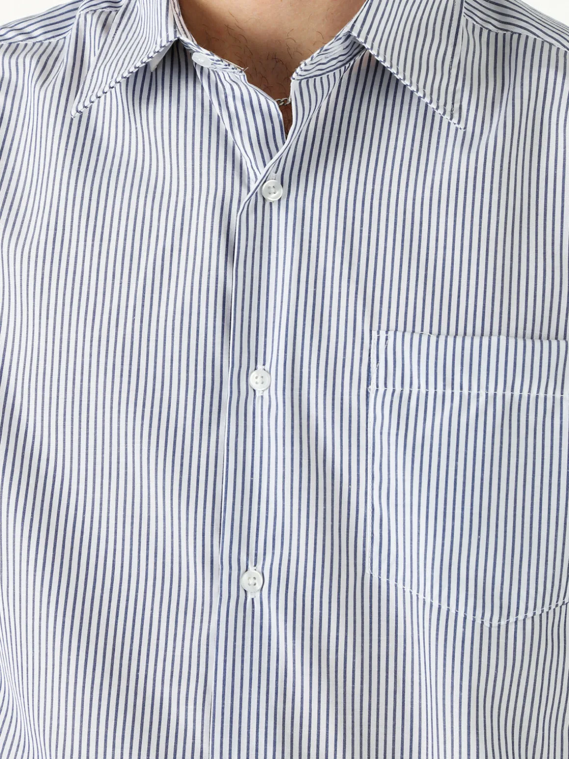 Sky Camicia da uomo rigata a maniche corte con taschino - blu scuro