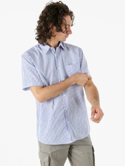 Sky Camicia da uomo rigata a maniche corte con taschino - cielo