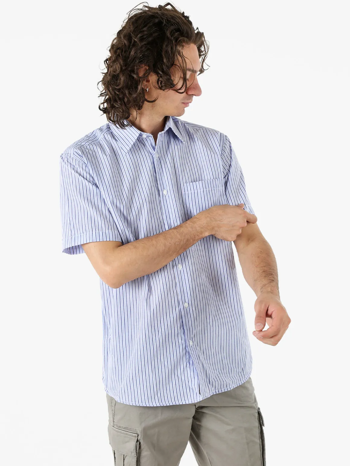 Sky Camicia da uomo rigata a maniche corte con taschino - cielo