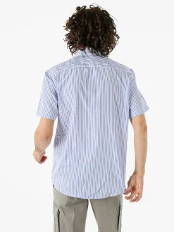 Sky Camicia da uomo rigata a maniche corte con taschino - cielo