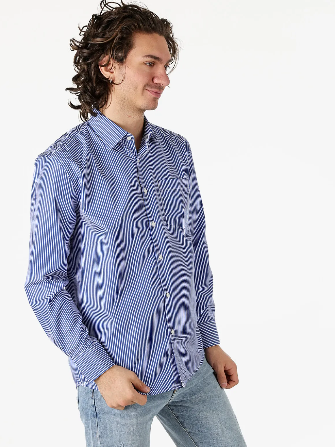 Sky Camicia da uomo rigata a maniche lunghe - bluette