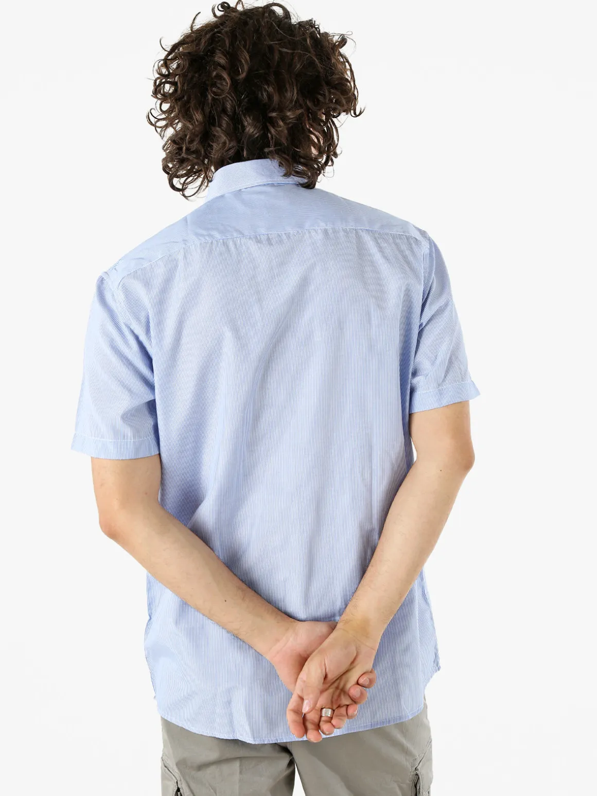 Sky Camicia da uomo rigata a maniche corte con taschino - azzurro