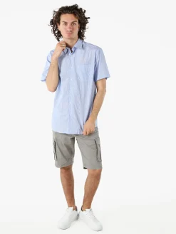 Sky Camicia da uomo rigata a maniche corte con taschino - azzurro