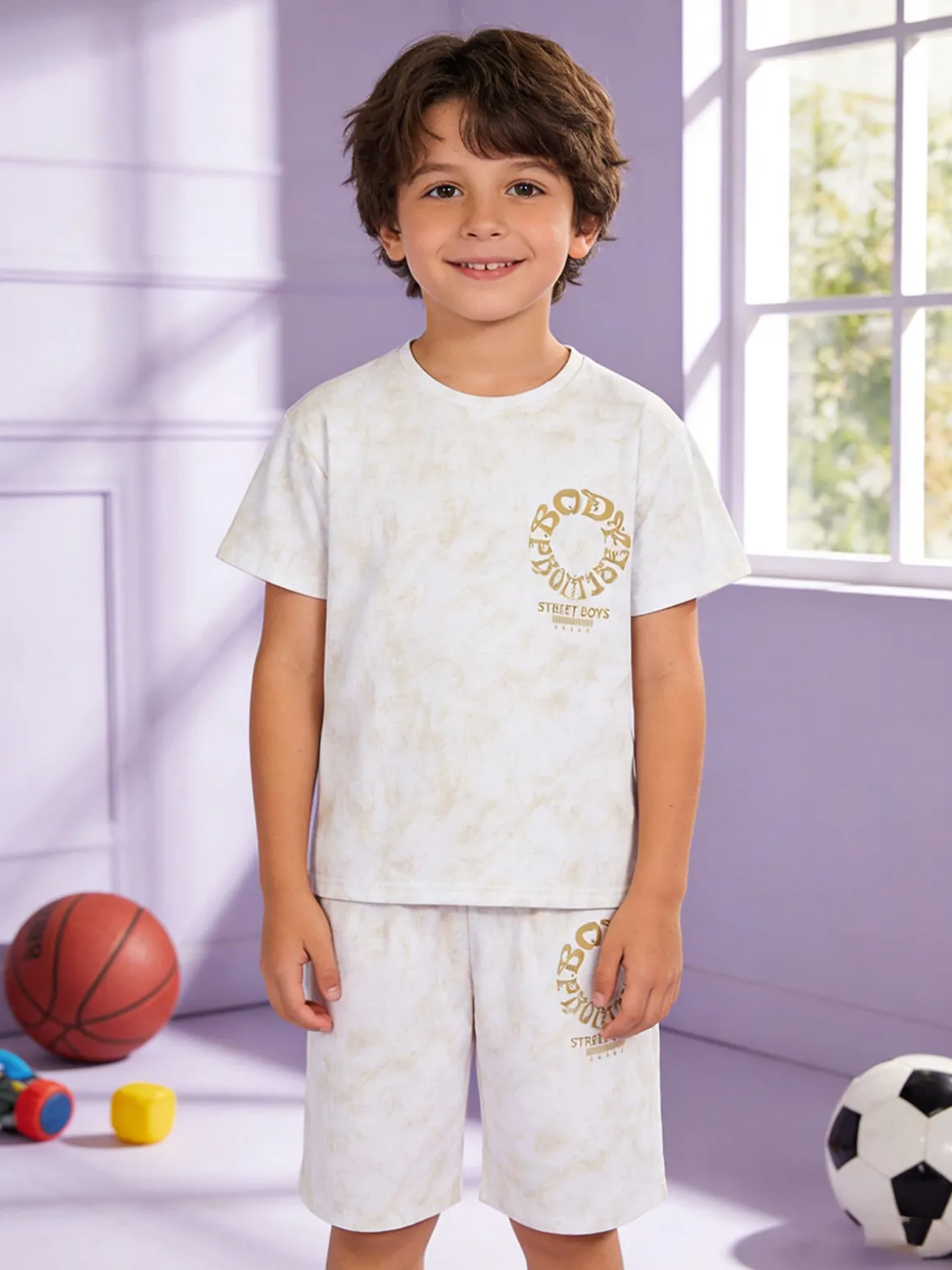 Small Gang Completo corto da bambino con t-shirt e bermuda - beige