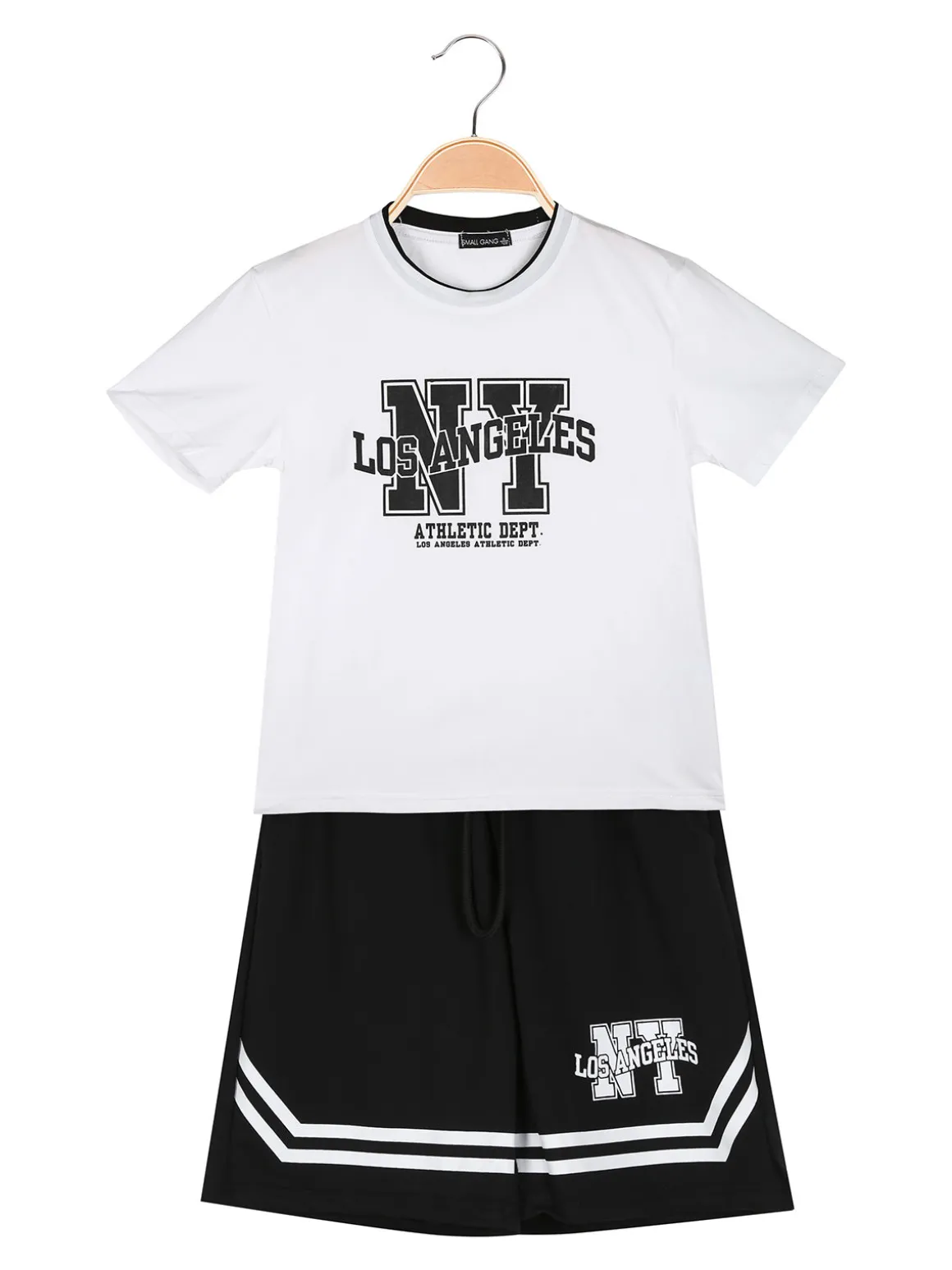 Small Gang Completo corto da bambino in cotone con t-shirt e bermuda - bianco