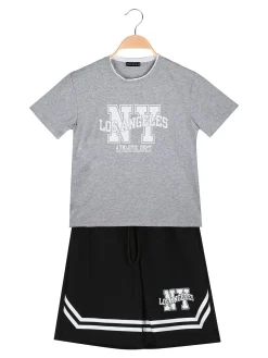 Small Gang Completo corto da bambino in cotone con t-shirt e bermuda - grigio
