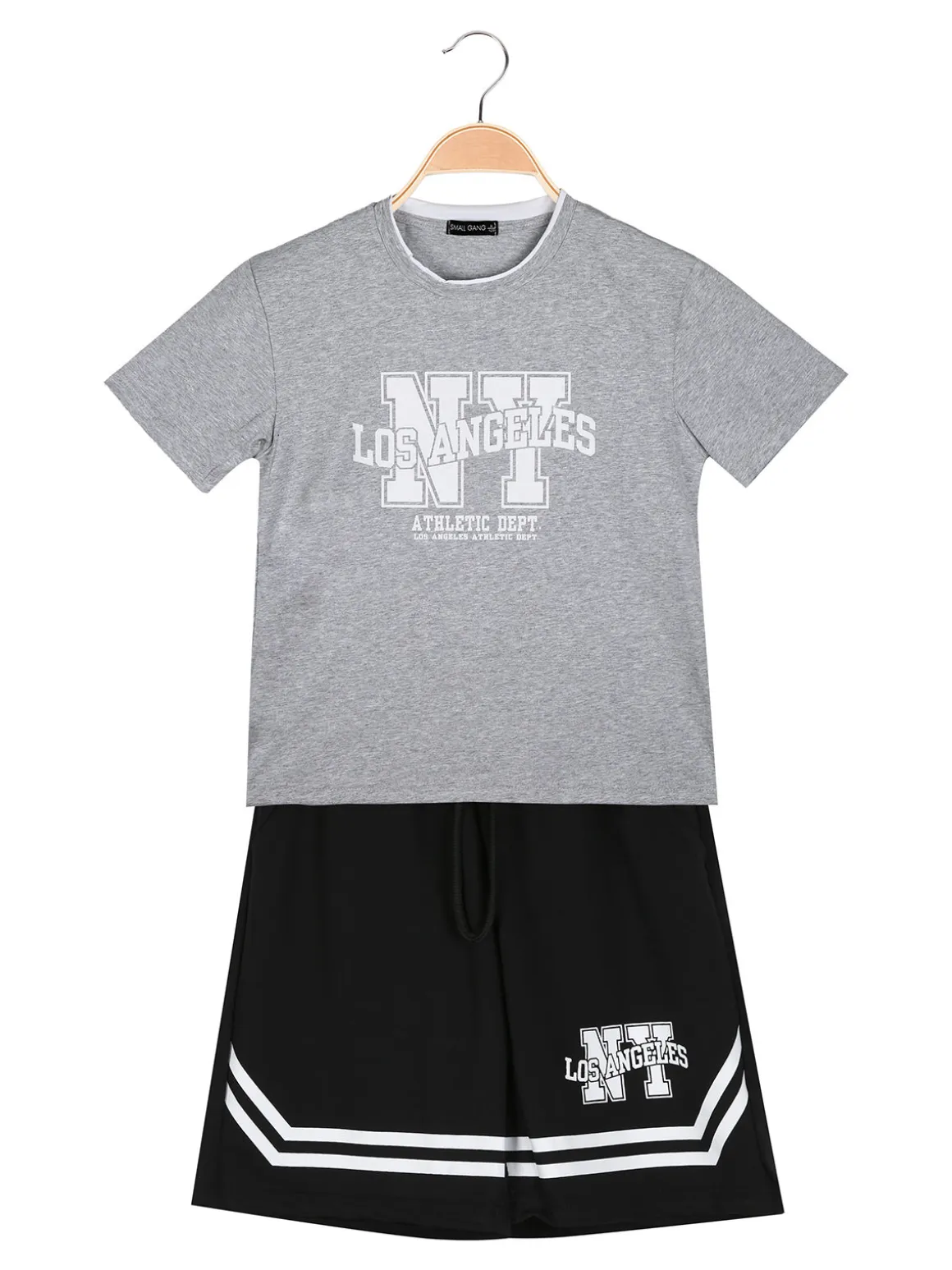 Small Gang Completo corto da bambino in cotone con t-shirt e bermuda - grigio